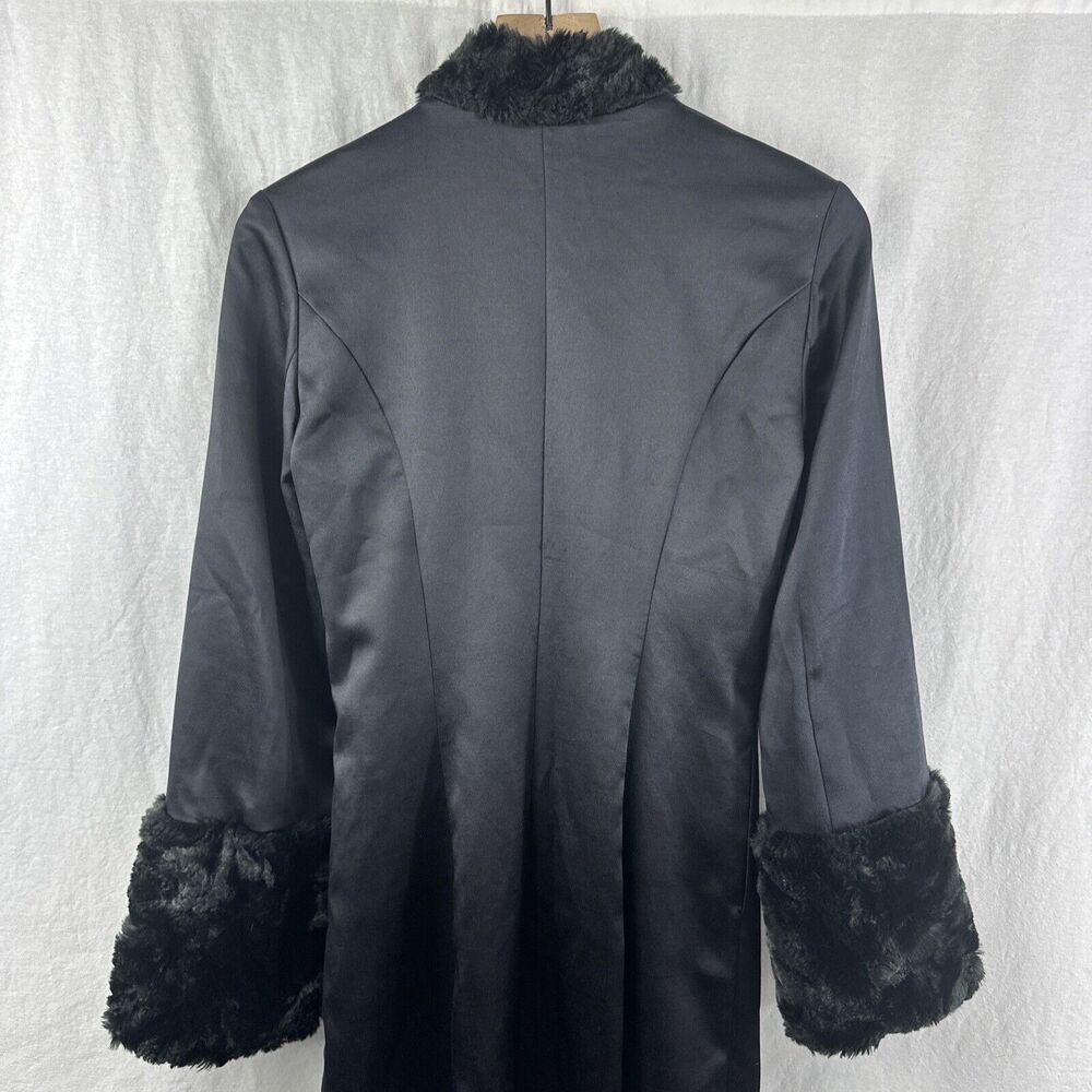 Hype Vintage Faux Fur Sequin Trim Black Silk Goth Evening Long Jacket Womens 8 - Picture 11 of 15